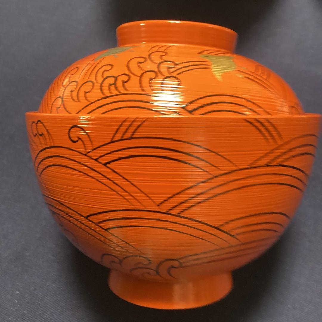 しろ　木製洗朱波千鳥椀5客　　新品未使用