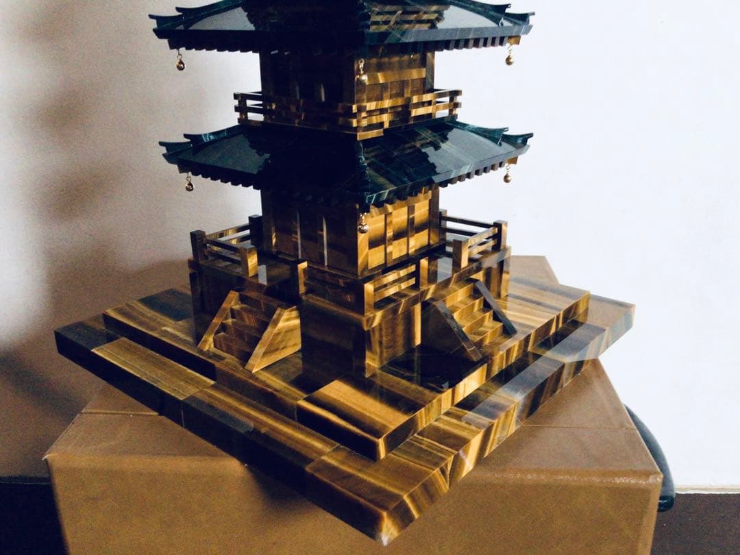 ◉伝統工芸士 小澤朗雲◉甲州水晶貴石細工・五重塔・虎目石・純金K18◉300万円