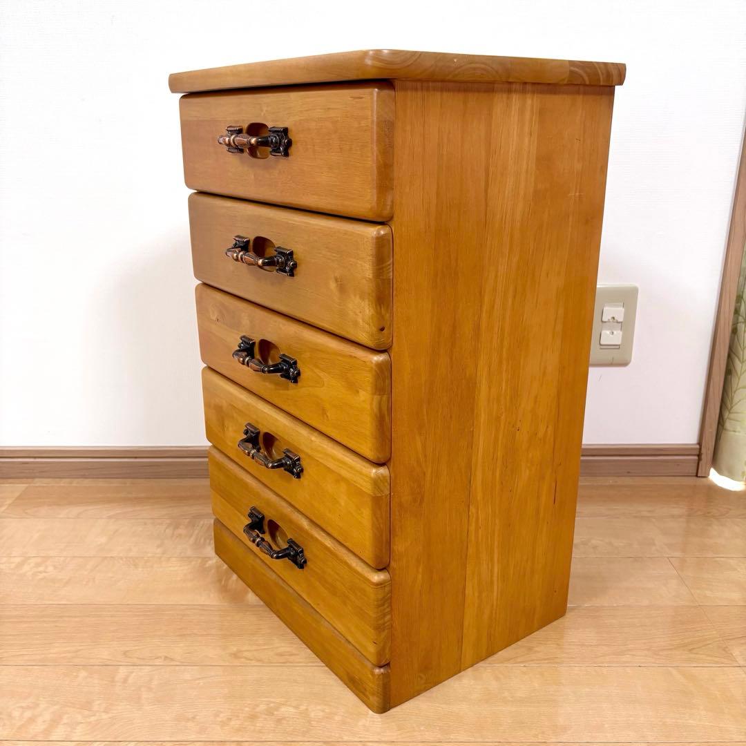 木製チェスト 5段 引き出し収納 小物収納 コンパクト アンティーク調 タンス