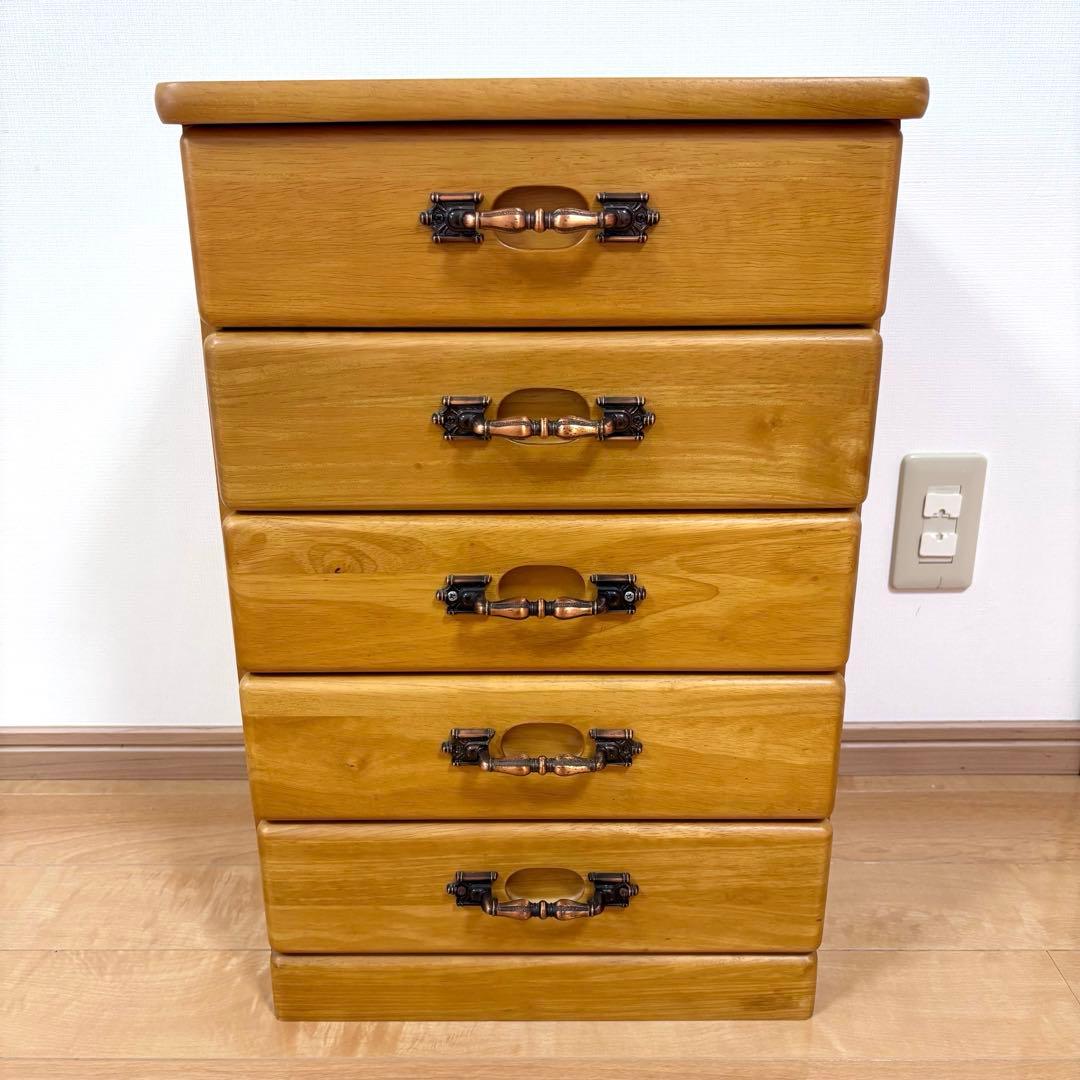 木製チェスト 5段 引き出し収納 小物収納 コンパクト アンティーク調 タンス