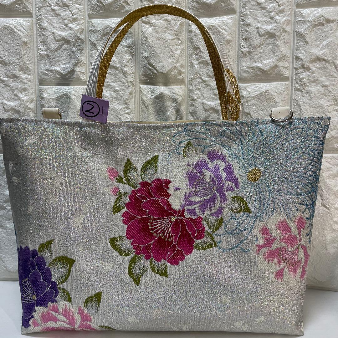 ❷帯リメイクバッグ高級 正絹袋帯︎︎✦︎乱菊︎︎✦︎花✿大size(Dカン・底板付き)