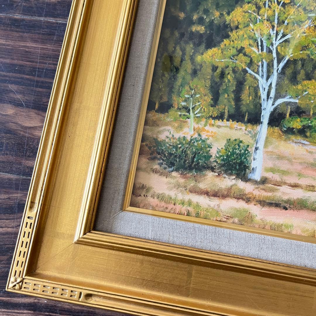 並木保次「貴婦人の白樺」油彩 F4 額装 油絵 油画 絵画 D