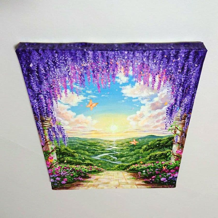 【藤のアーチ】アクリル画 F3 風景画 絵画