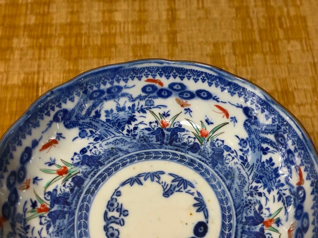 古伊万里 染付 印判 色絵 蓋物 九客 膾皿 十枚 印あり 時代物 まとめて揃い