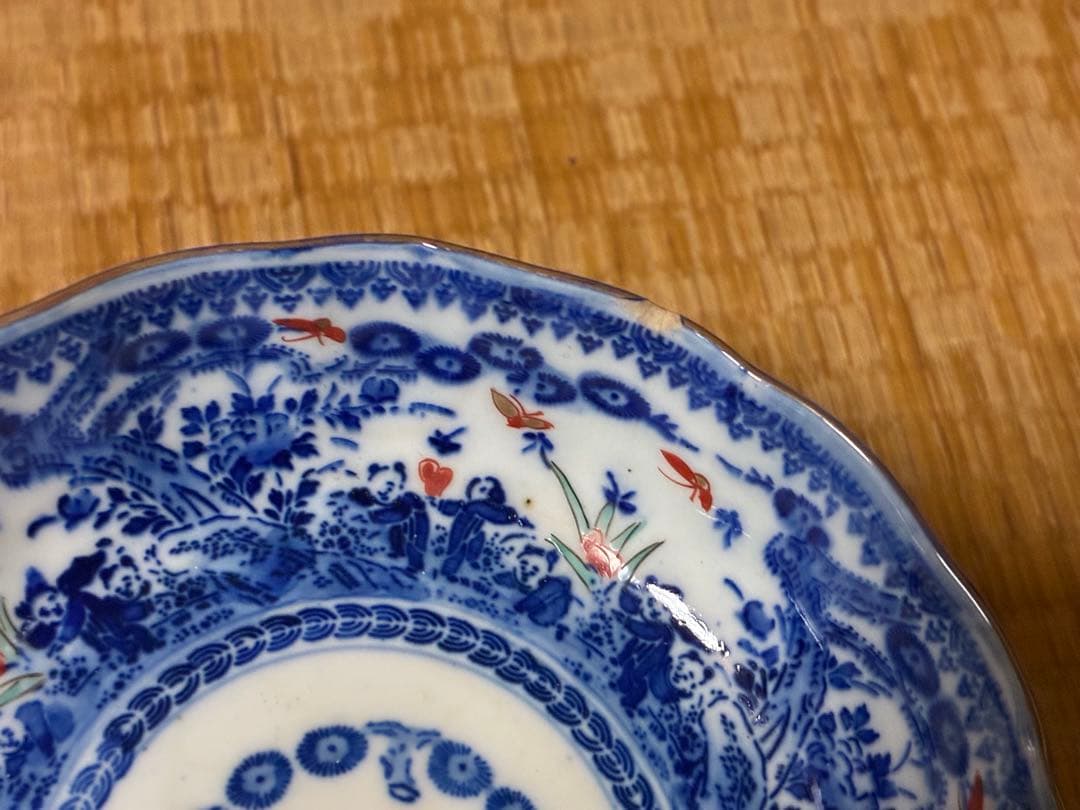 古伊万里 染付 印判 色絵 蓋物 九客 膾皿 十枚 印あり 時代物 まとめて揃い