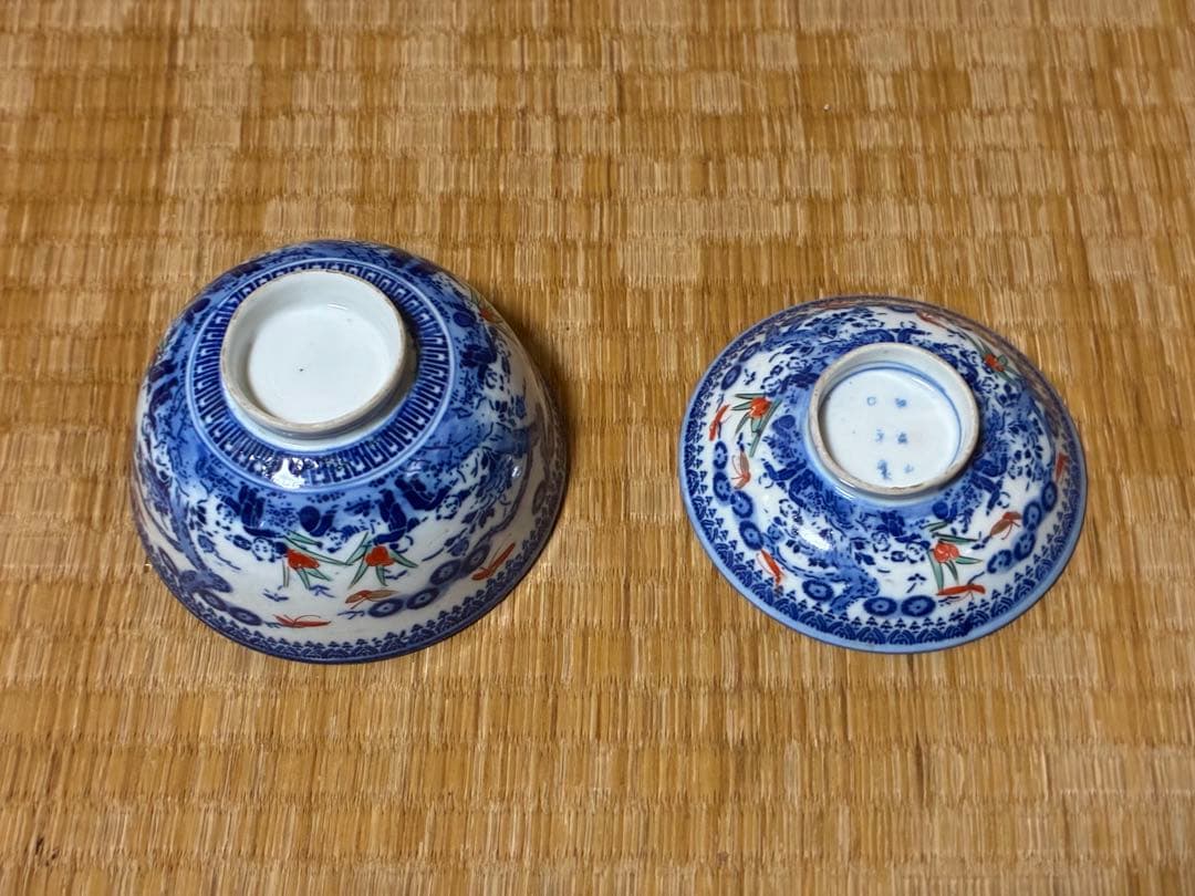 古伊万里 染付 印判 色絵 蓋物 九客 膾皿 十枚 印あり 時代物 まとめて揃い