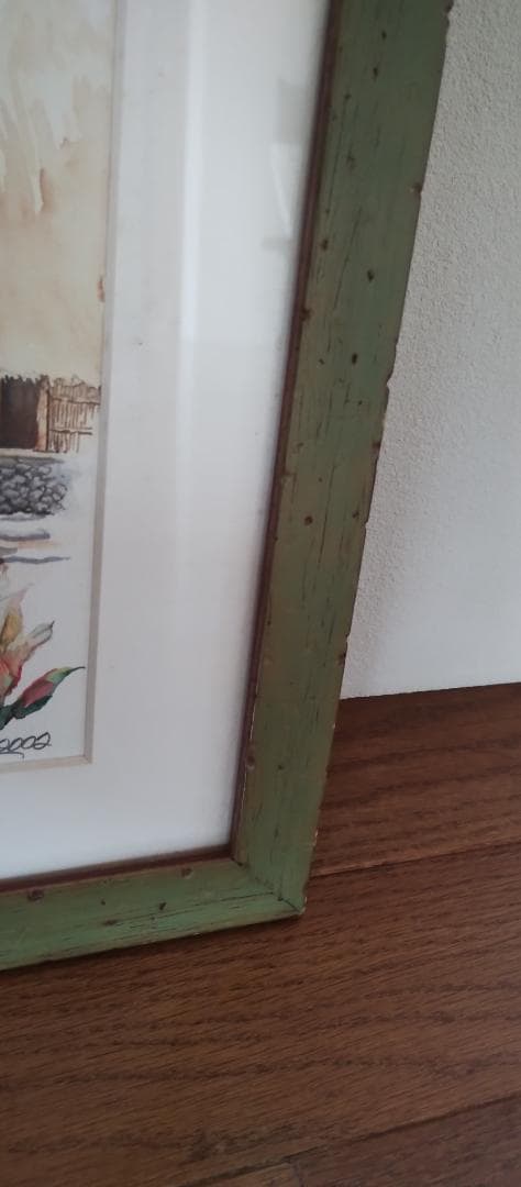 南国ヤップ島　水彩画　額付　約46×39cm　インテリア