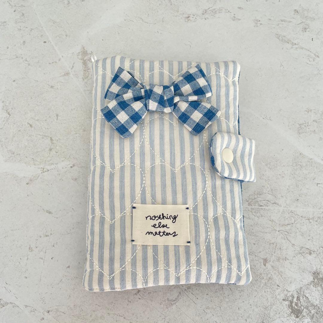 A6バインダー&バインダーカバーセット　韓国　　ブルーハートキルティング リボン