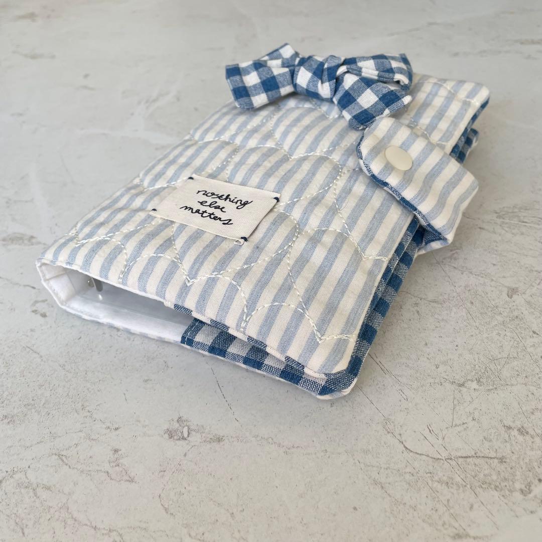 A6バインダー&バインダーカバーセット　韓国　　ブルーハートキルティング リボン