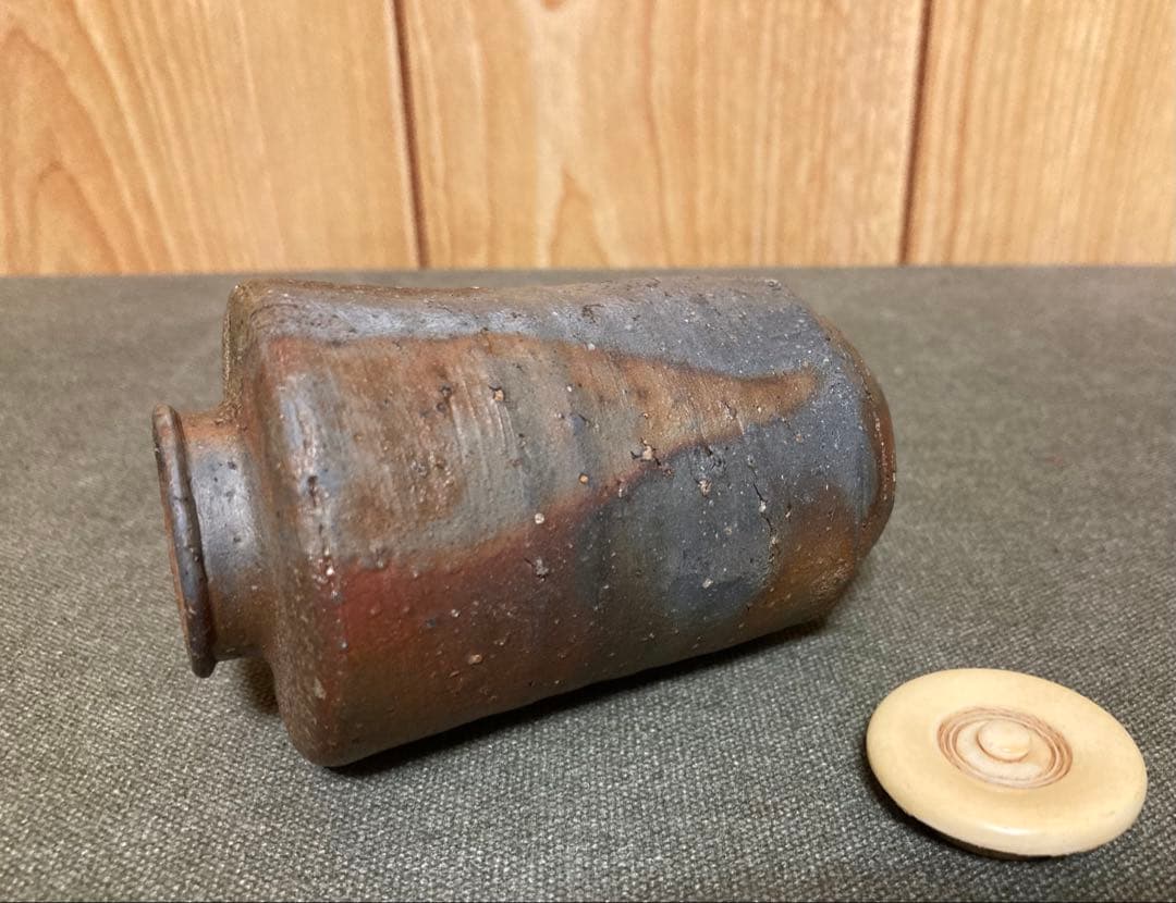 木村長十郎 友敬作 備前肩衝茶入 茶道具 (検索 古備前