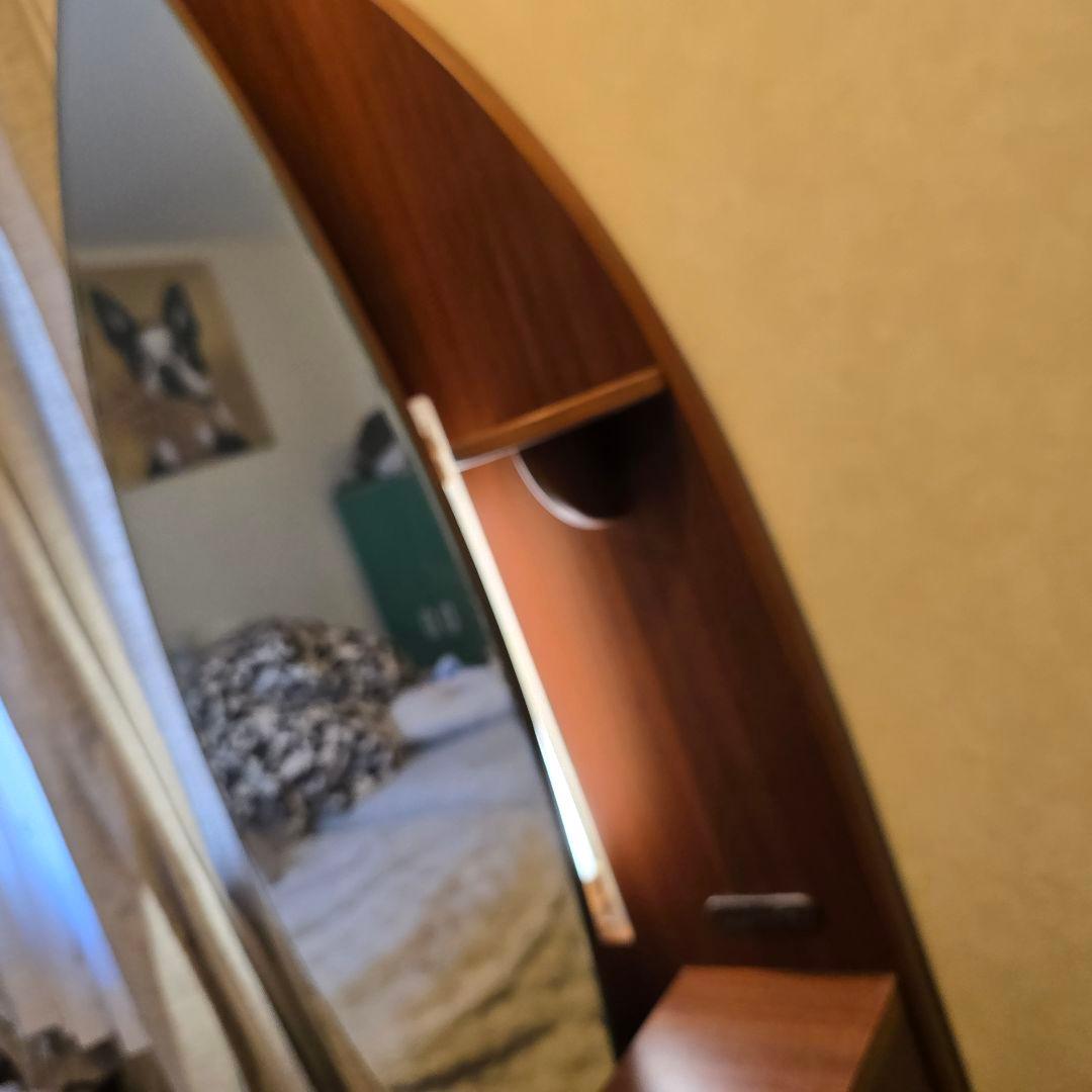 化粧台 サーフボード型 ライト付 収納 ミラー 全身鏡 寝室 メイ ドレッサー