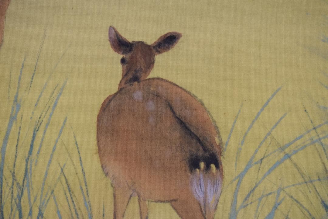 作者不詳/湖畔双鹿図/掛軸☆宝船☆Z-564