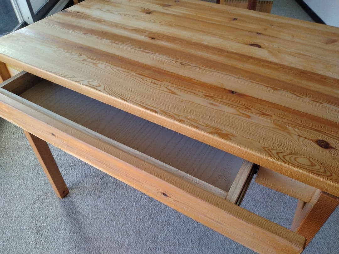 【訳あり良品】MUJI無印 パイン材デスク86cm引出付/ワークテーブル/学習机