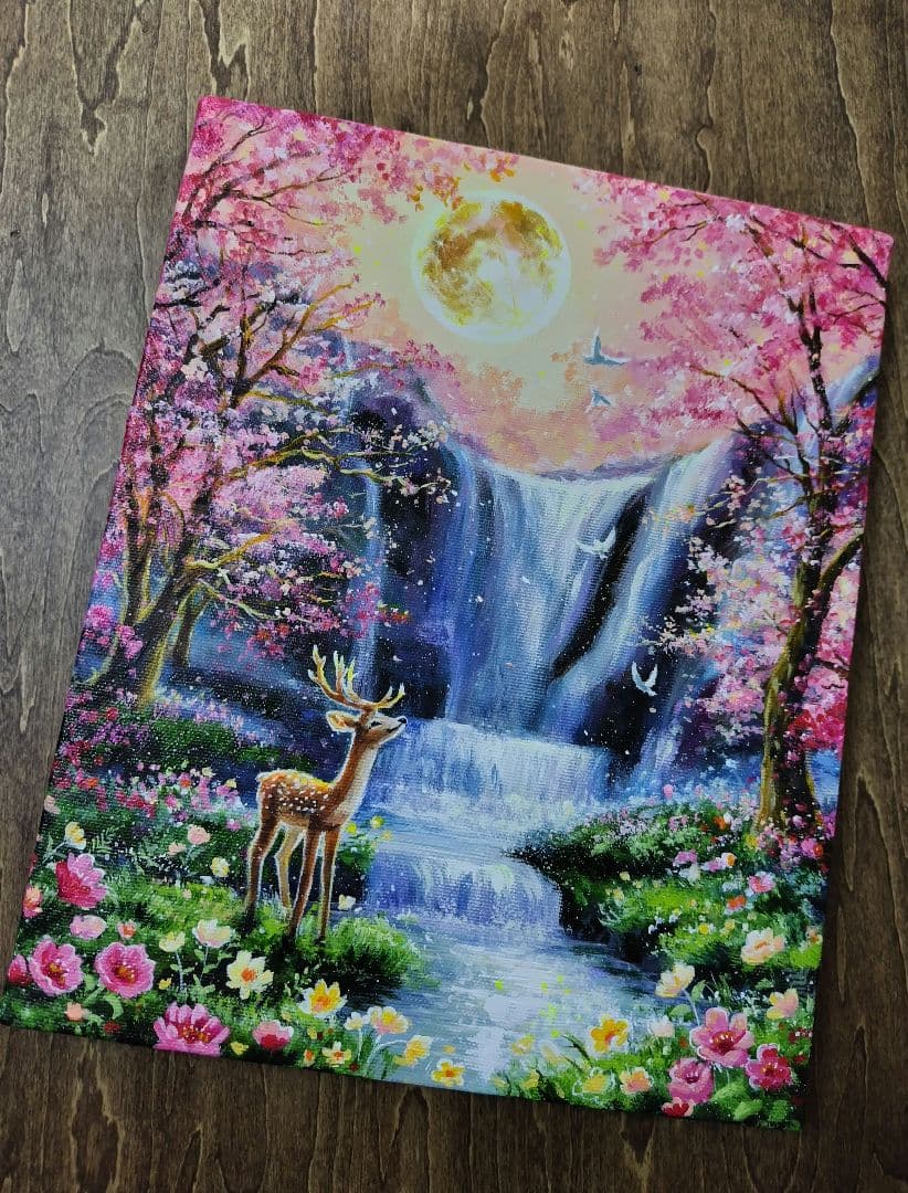 【神秘なる水辺】アクリル画 F3 風景画 絵画