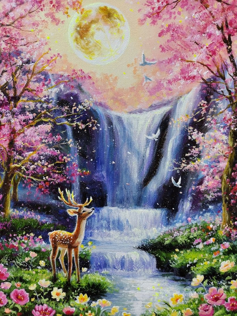 【神秘なる水辺】アクリル画 F3 風景画 絵画