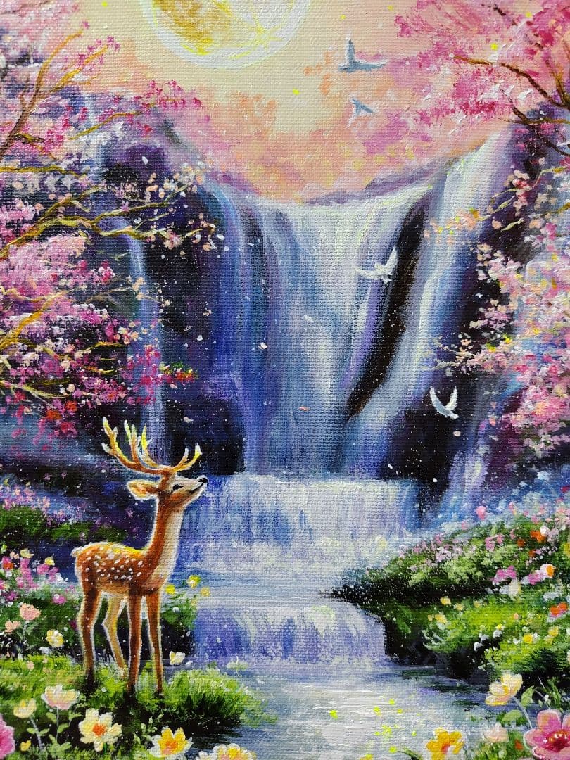 【神秘なる水辺】アクリル画 F3 風景画 絵画