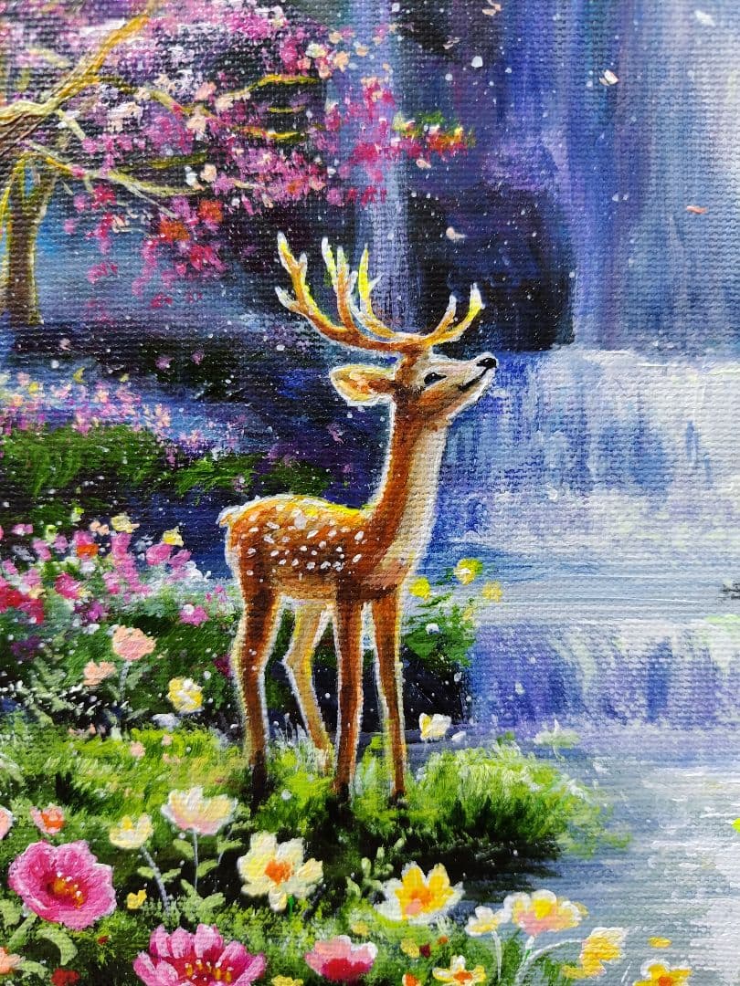 【神秘なる水辺】アクリル画 F3 風景画 絵画