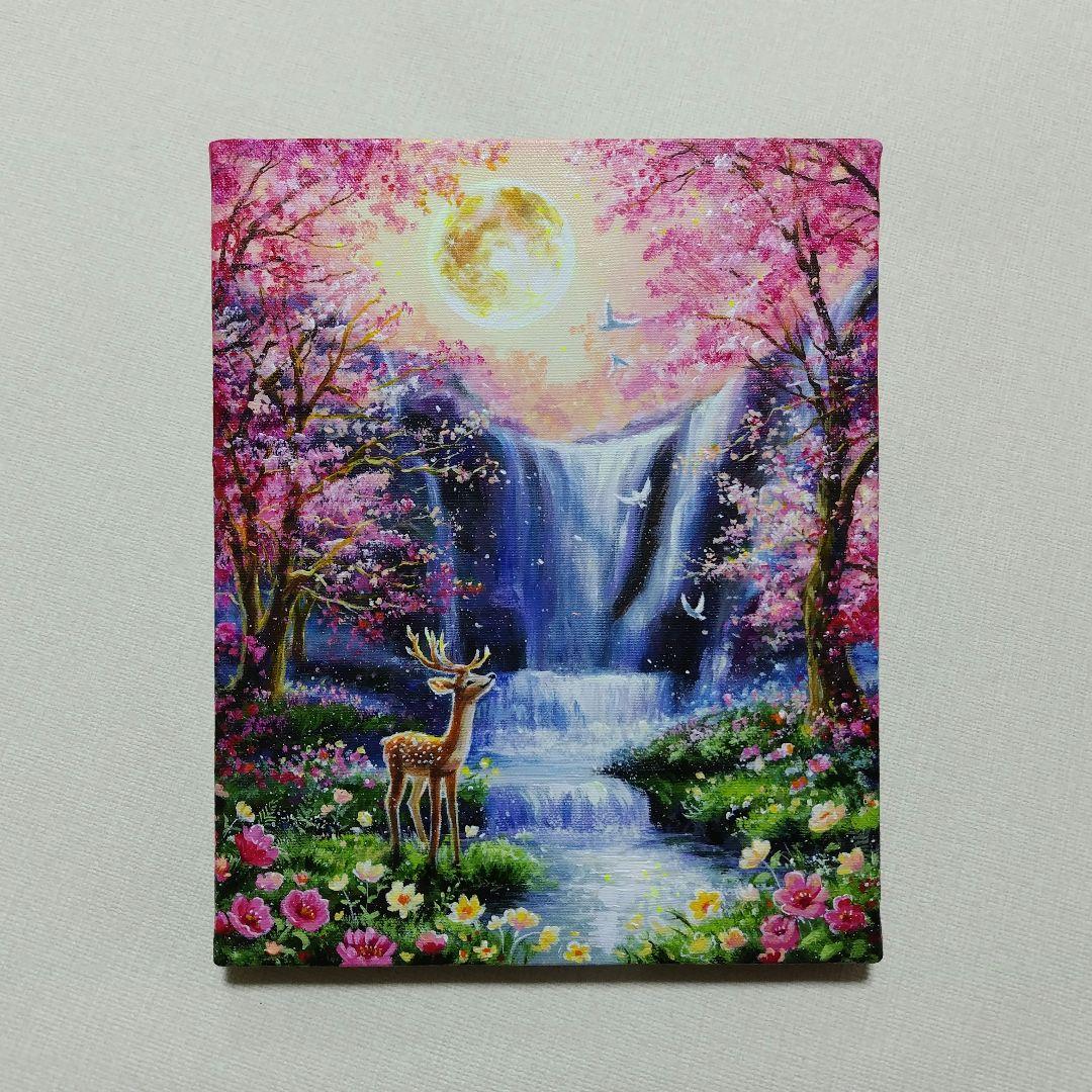 【神秘なる水辺】アクリル画 F3 風景画 絵画