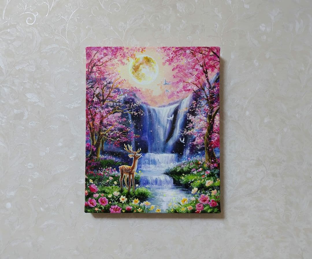 【神秘なる水辺】アクリル画 F3 風景画 絵画