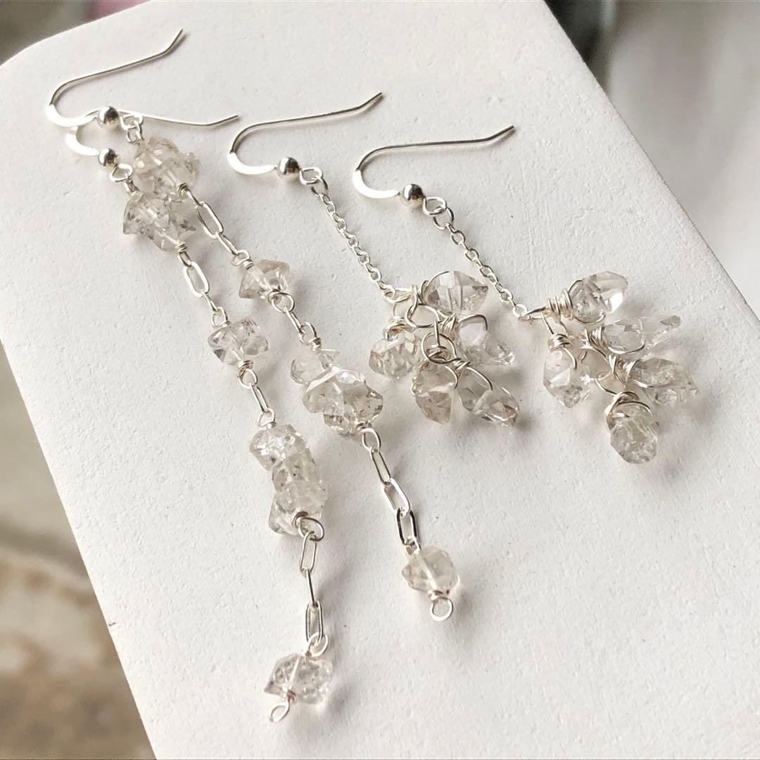 天然石☆大粒ニューヨーク産ハーキマーダイヤモンドの7連ロングピアスSilverF