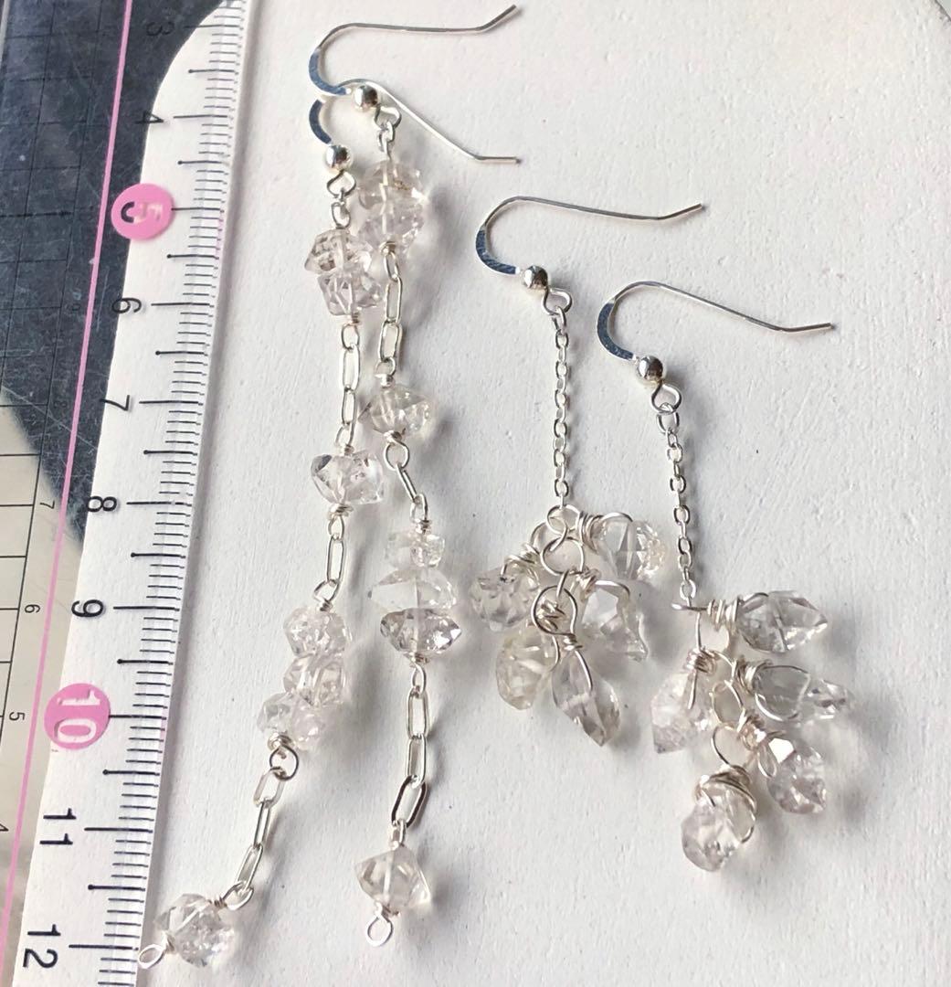 天然石☆大粒ニューヨーク産ハーキマーダイヤモンドの7連ロングピアスSilverF