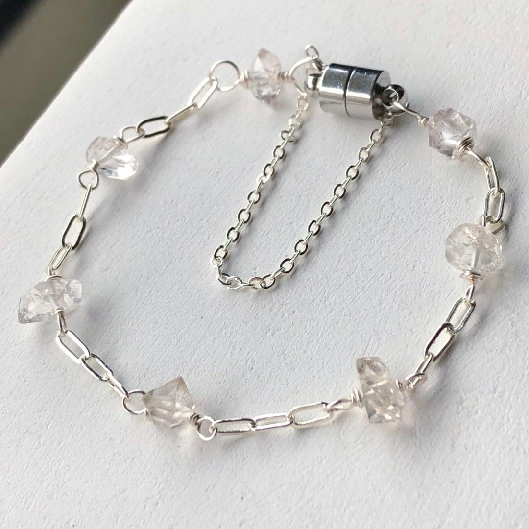 天然石☆大粒ニューヨーク産ハーキマーダイヤモンドの7連ロングピアスSilverF