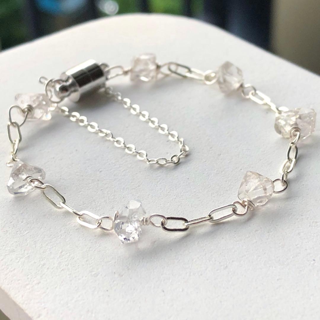 天然石☆大粒ニューヨーク産ハーキマーダイヤモンドの7連ロングピアスSilverF