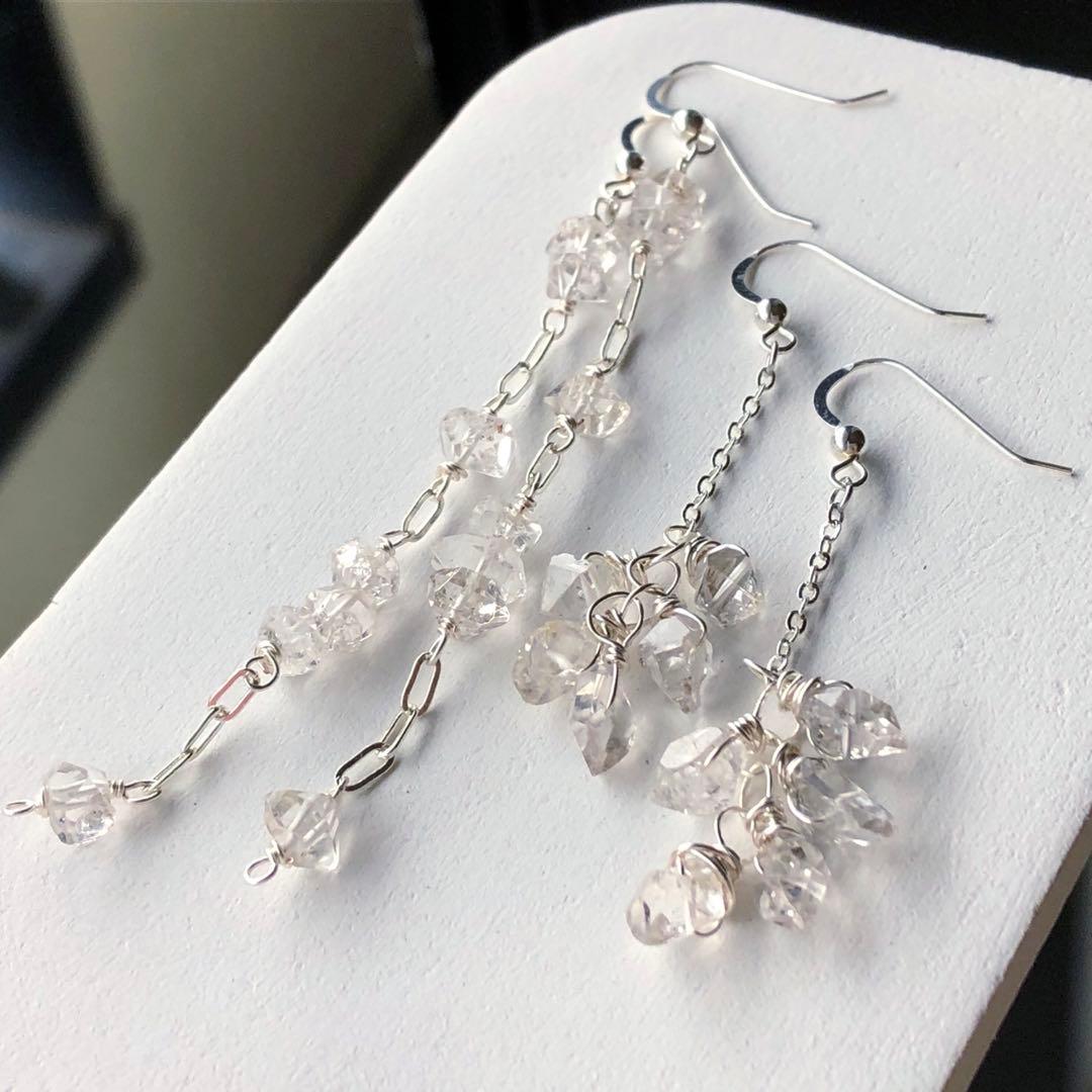 天然石☆大粒ニューヨーク産ハーキマーダイヤモンドの7連ロングピアスSilverF