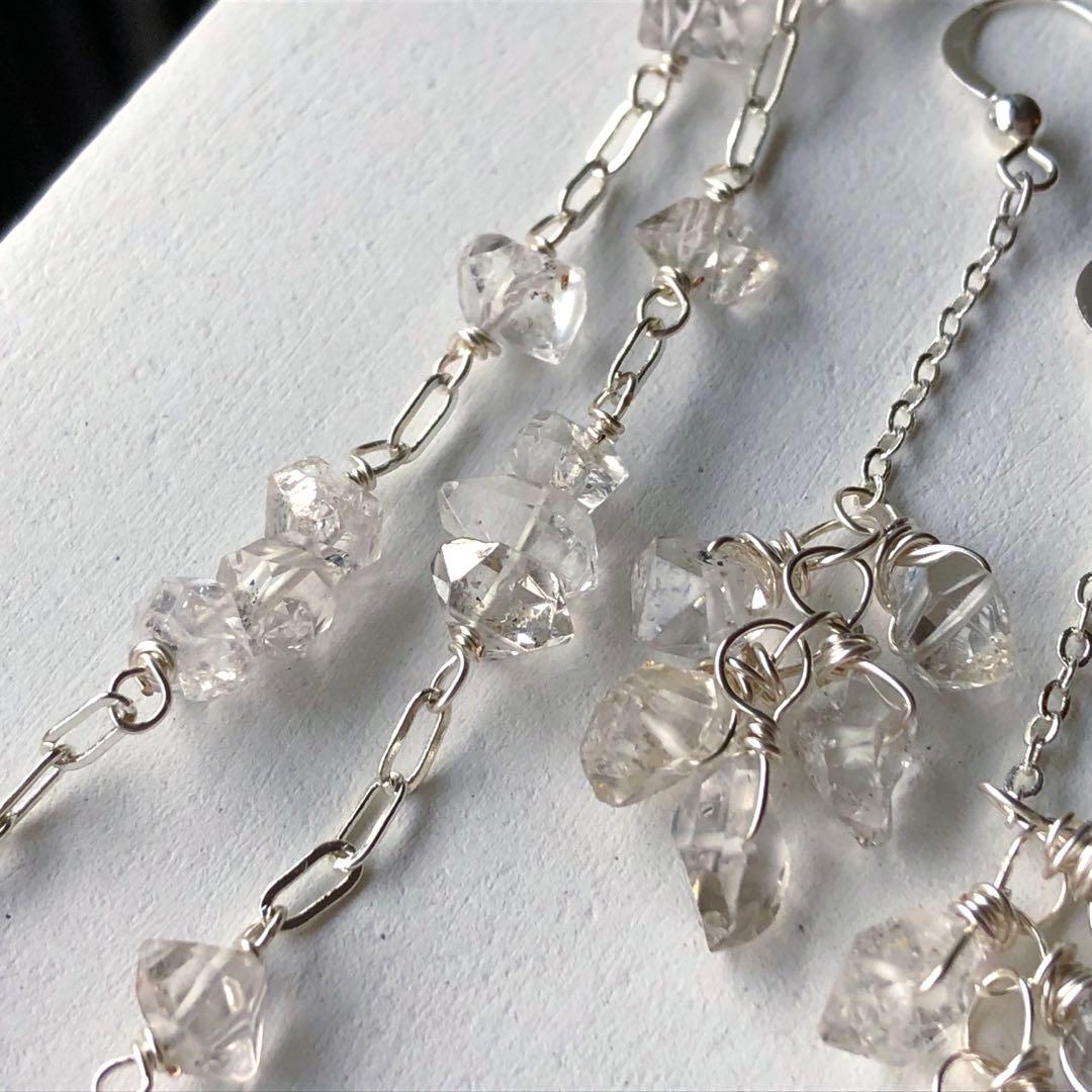 天然石☆大粒ニューヨーク産ハーキマーダイヤモンドの7連ロングピアスSilverF