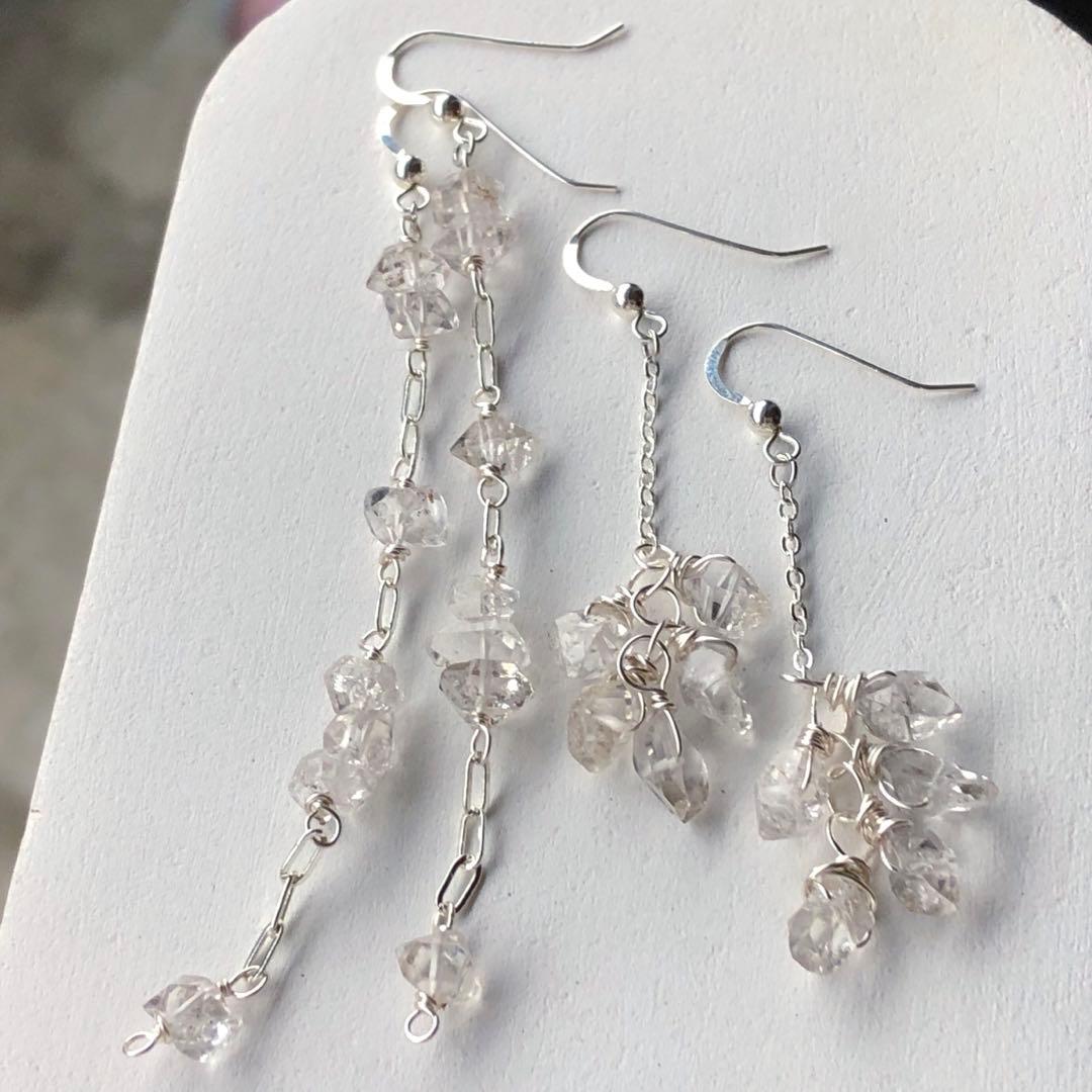 天然石☆大粒ニューヨーク産ハーキマーダイヤモンドの7連ロングピアスSilverF