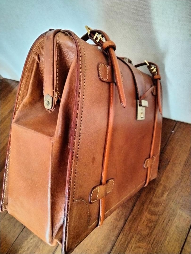 豚皮レザー ビジネスバッグ 茶色(ベルト交換)