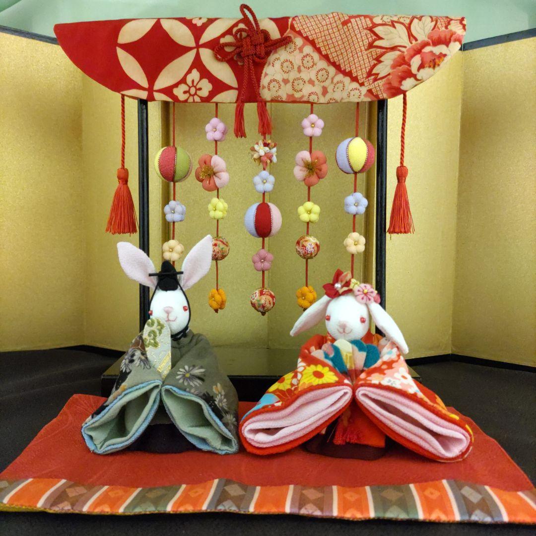 ちりめん細工 雛人形と吊るし飾り(吊るし台付）