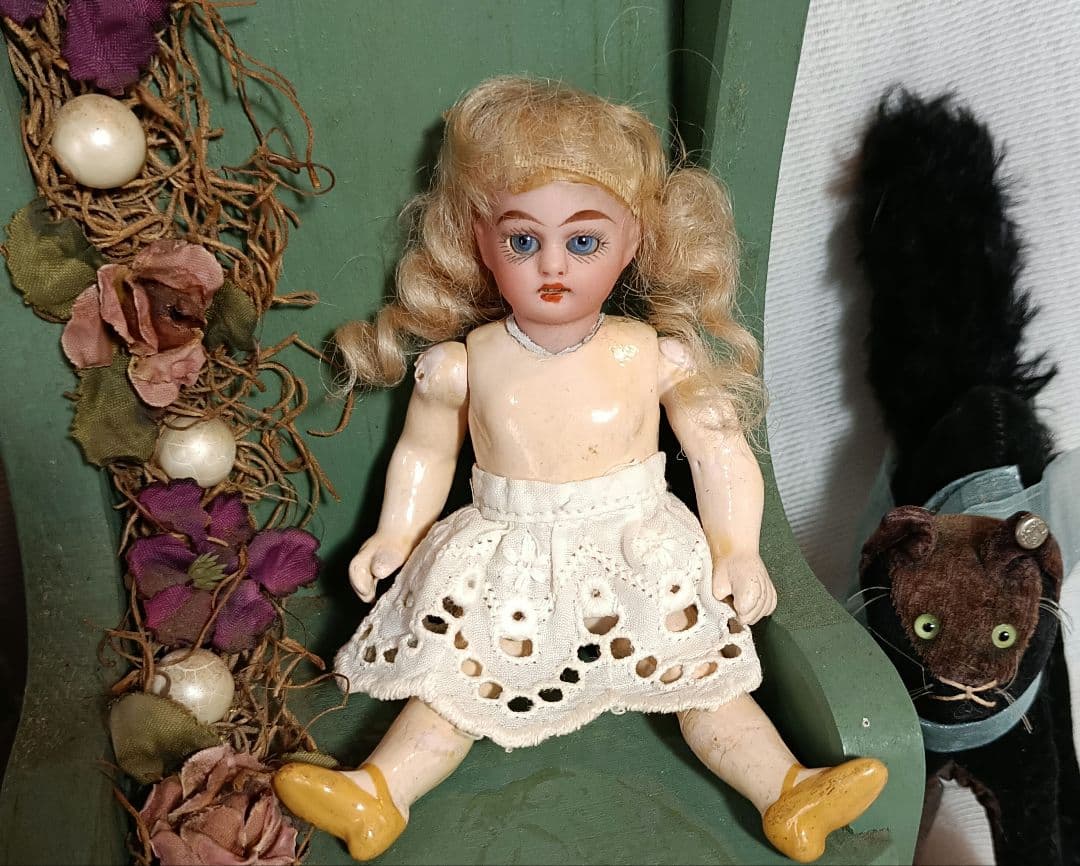 S6⭐アンティークビスクドール　桃色帽子のミニョネット　シモン・ハルビック ⭐