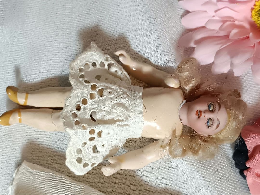 S6⭐アンティークビスクドール　桃色帽子のミニョネット　シモン・ハルビック ⭐