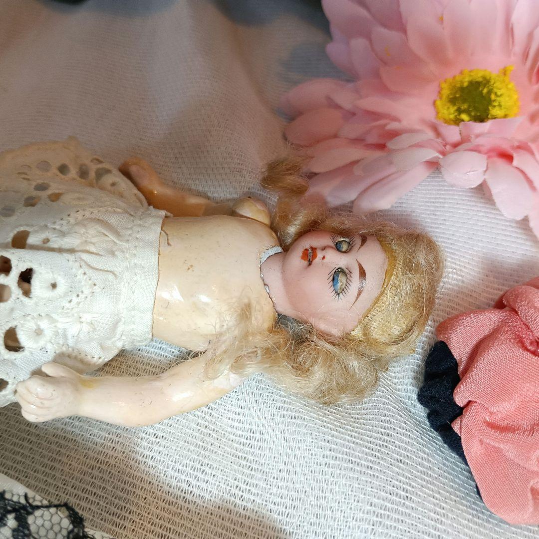 S6⭐アンティークビスクドール　桃色帽子のミニョネット　シモン・ハルビック ⭐