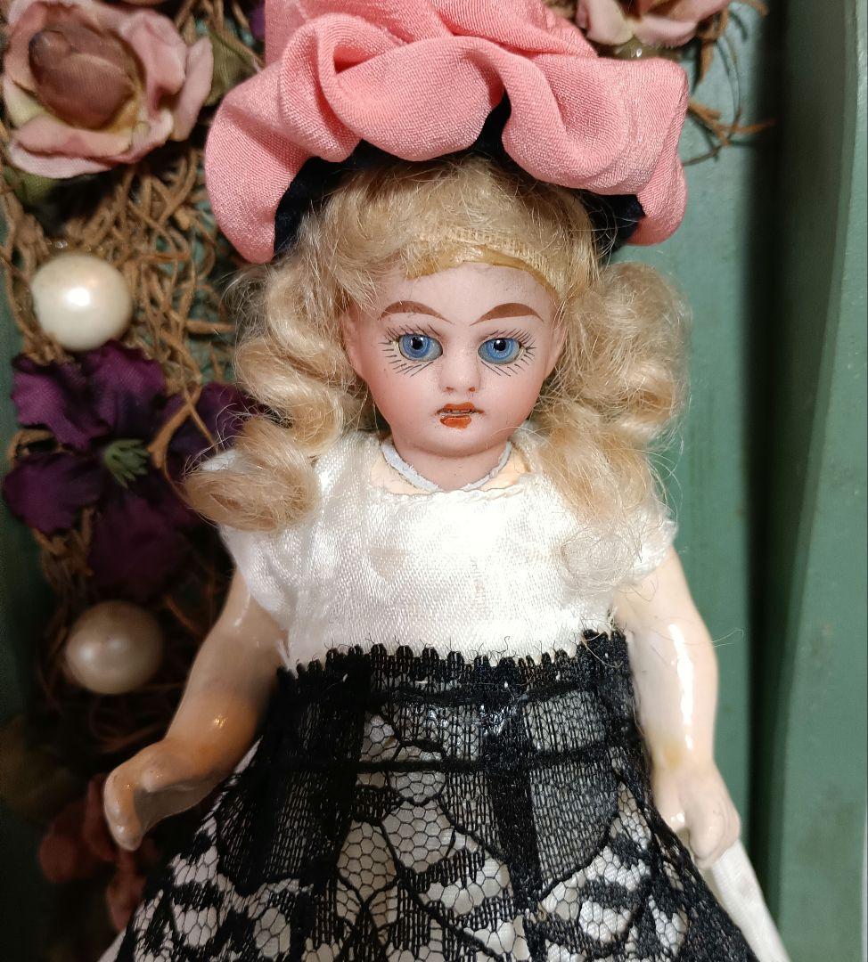 S6⭐アンティークビスクドール　桃色帽子のミニョネット　シモン・ハルビック ⭐