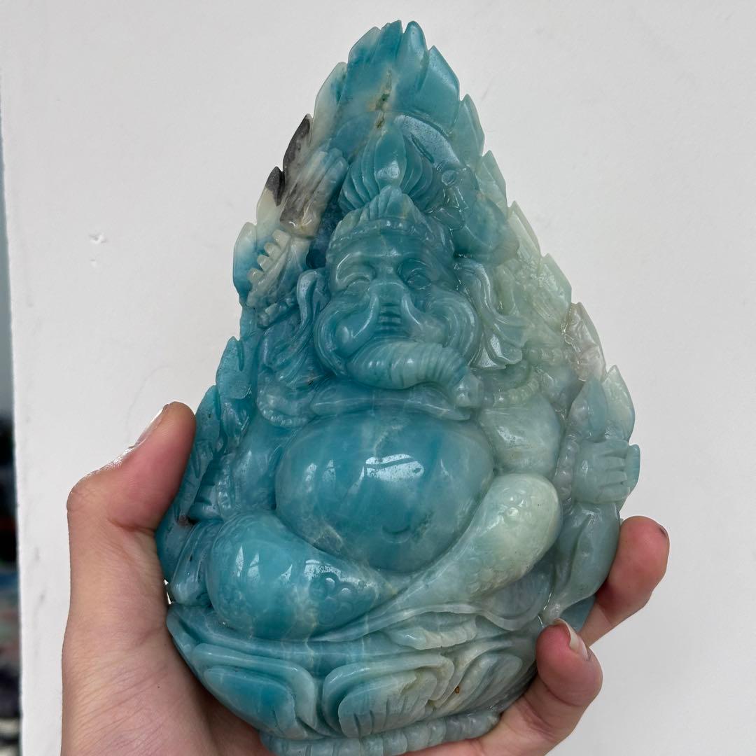 天然石ピスタチオカルサイトのガネーシャ　ご購入前に在庫確認必要G.905