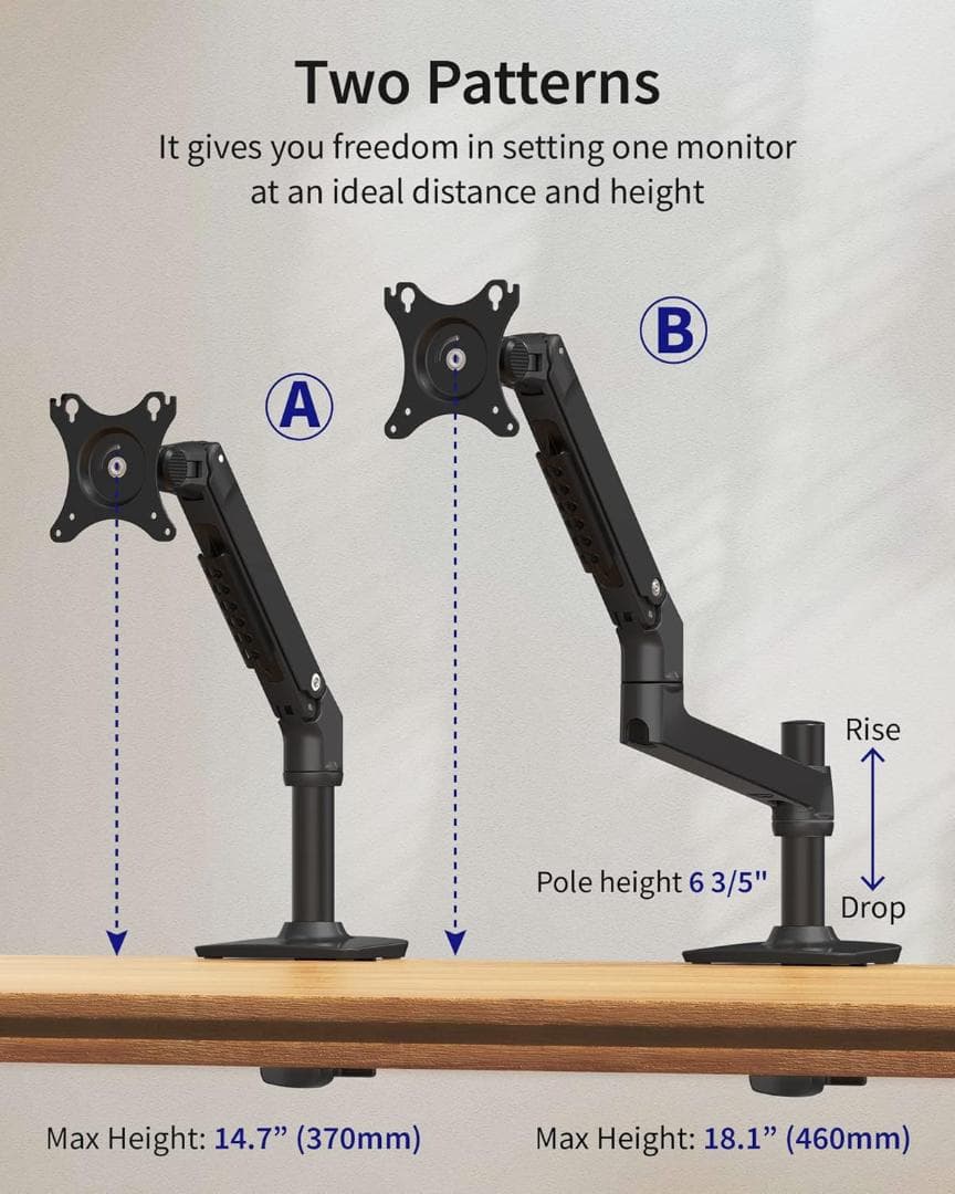 モニターアーム シングル 13-40インチ 対応 耐荷重11.3kg クランプ黒