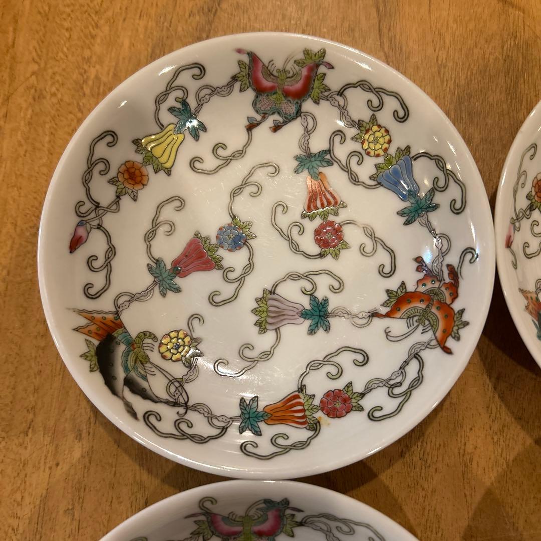 中国　景德镇 粉彩百花果　碗皿　四枚　希少