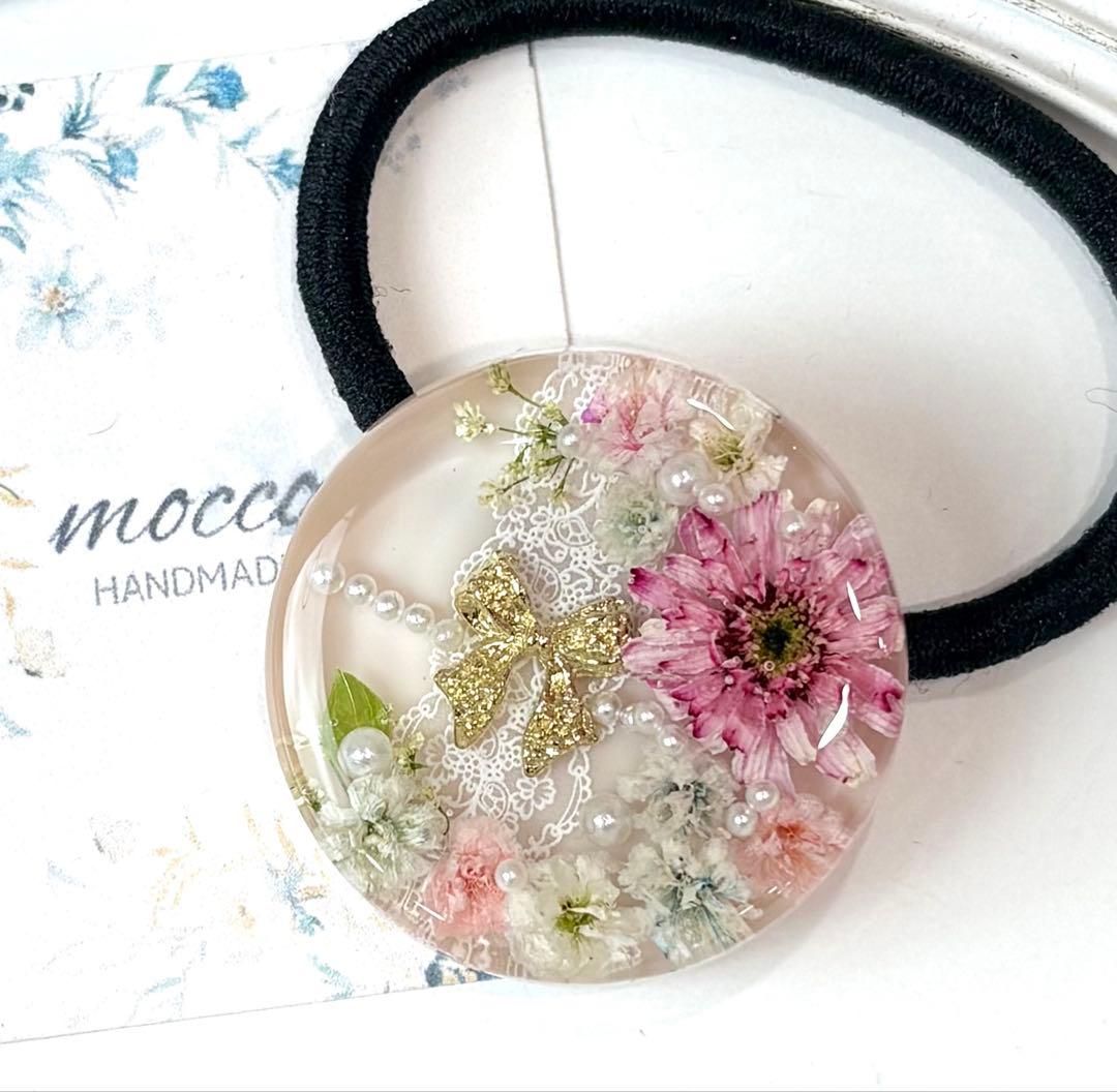 レジンヘアゴム ポニーフック　ドライフラワー　No.354 大きめ