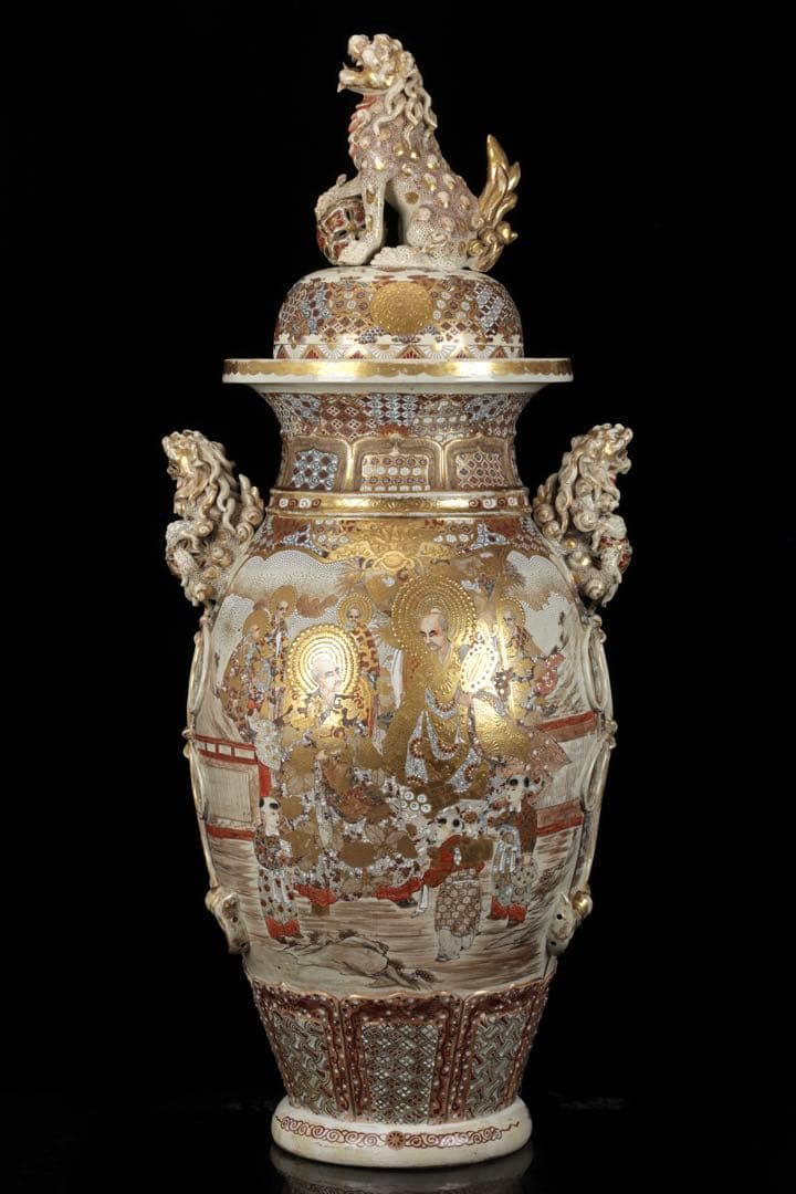 極上薩摩焼　薩摩　壺　古美術品獅子 香炉 飾壺 陶器 骨董 古美術 アート 花瓶