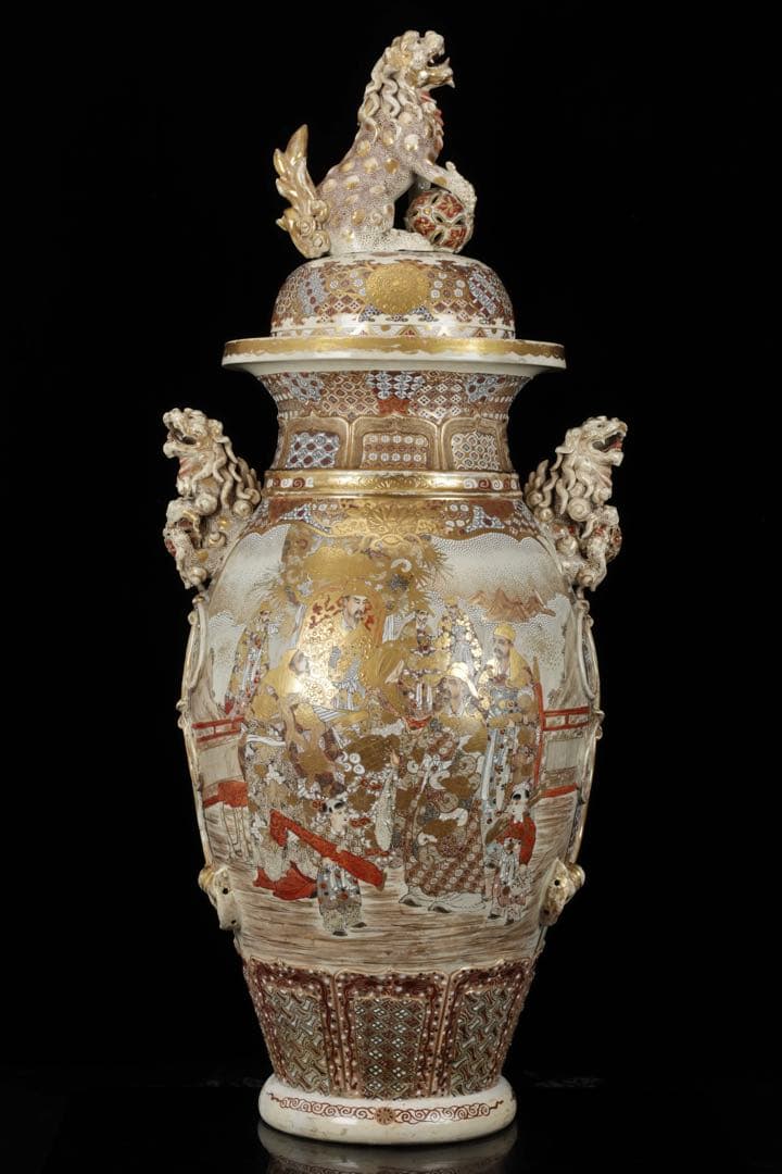 極上薩摩焼　薩摩　壺　古美術品獅子 香炉 飾壺 陶器 骨董 古美術 アート 花瓶