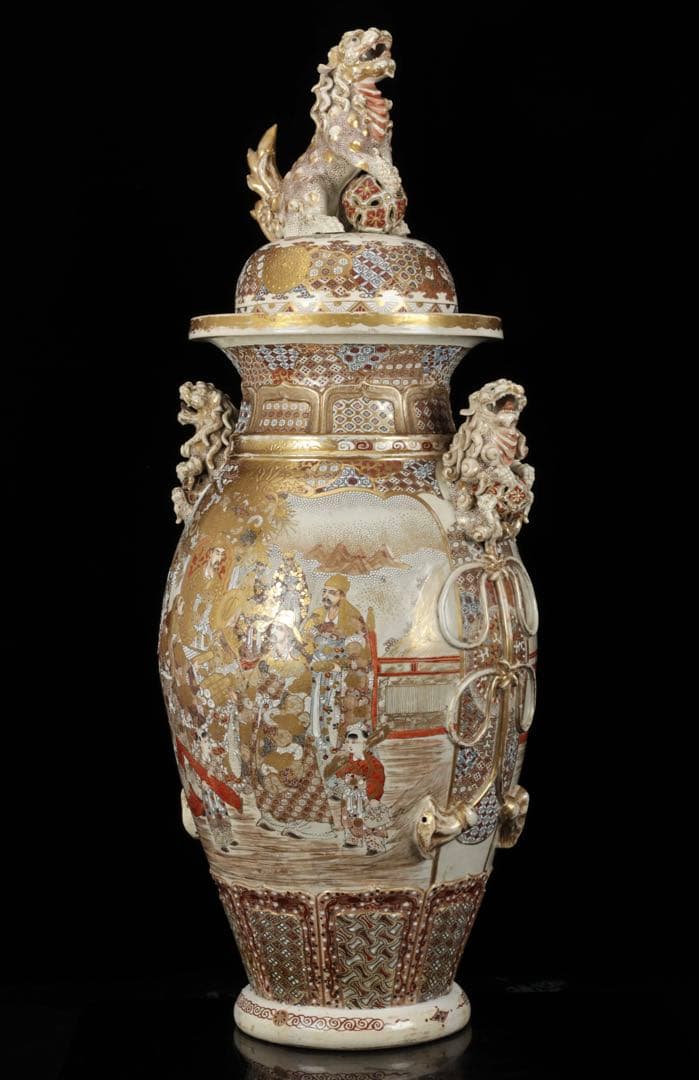 極上薩摩焼　薩摩　壺　古美術品獅子 香炉 飾壺 陶器 骨董 古美術 アート 花瓶