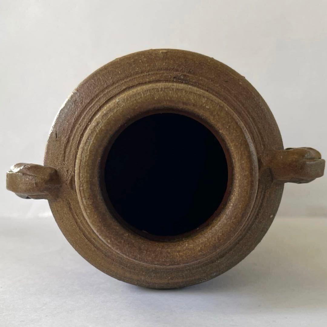 【小川秀蔵 備前焼花瓶】共箱 共布 栞 花器 花入 耳付花入 花生 祖父小西陶古