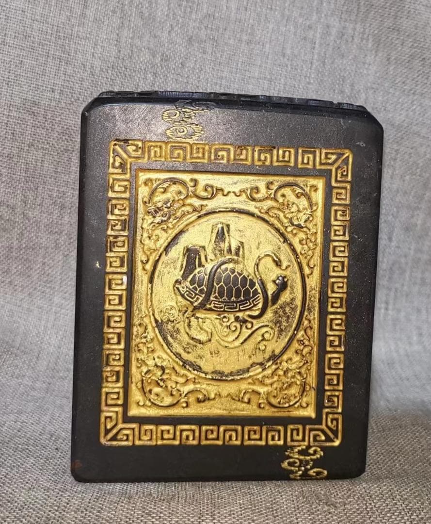 中国古美術・墨玉の四角い印鑑・書道具・文房具・置物・賞物・天然石・細密彫・篆刻