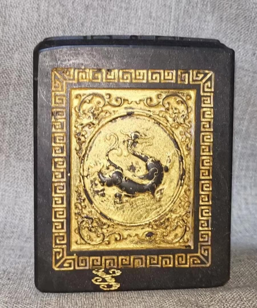 中国古美術・墨玉の四角い印鑑・書道具・文房具・置物・賞物・天然石・細密彫・篆刻