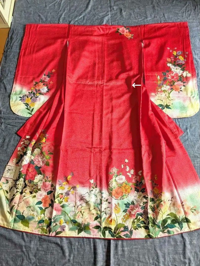 七五三　7歳　正絹　赤　着物　フルセット