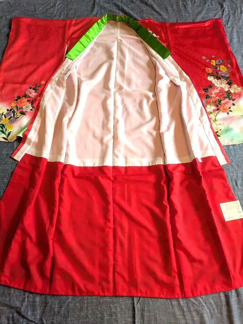 七五三　7歳　正絹　赤　着物　フルセット