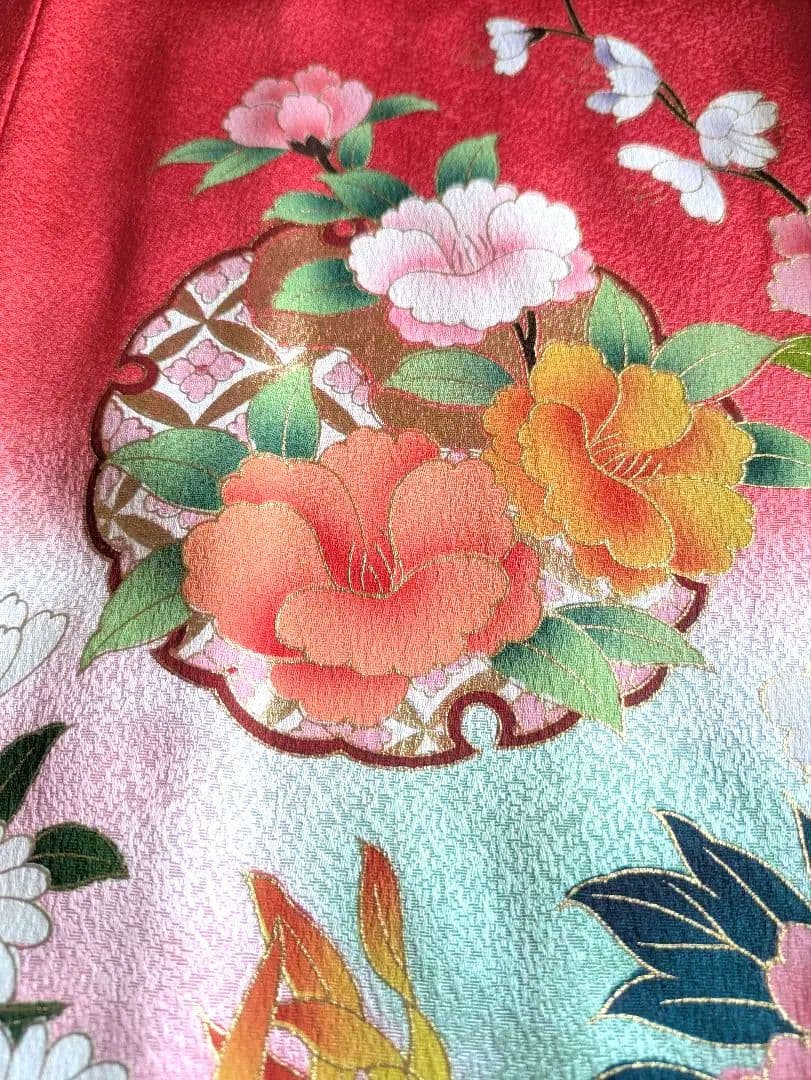 七五三　7歳　正絹　赤　着物　フルセット