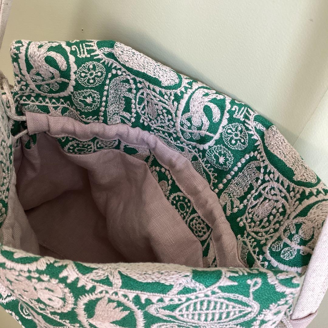 ミナペルホネンjungle reliefグリーンでエアリーポシェットハンドメイド